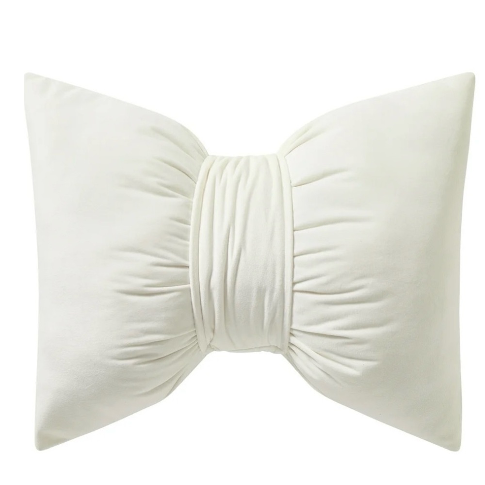 My Texas House 15" x 18" Bow White Velvet Decorative Pillow